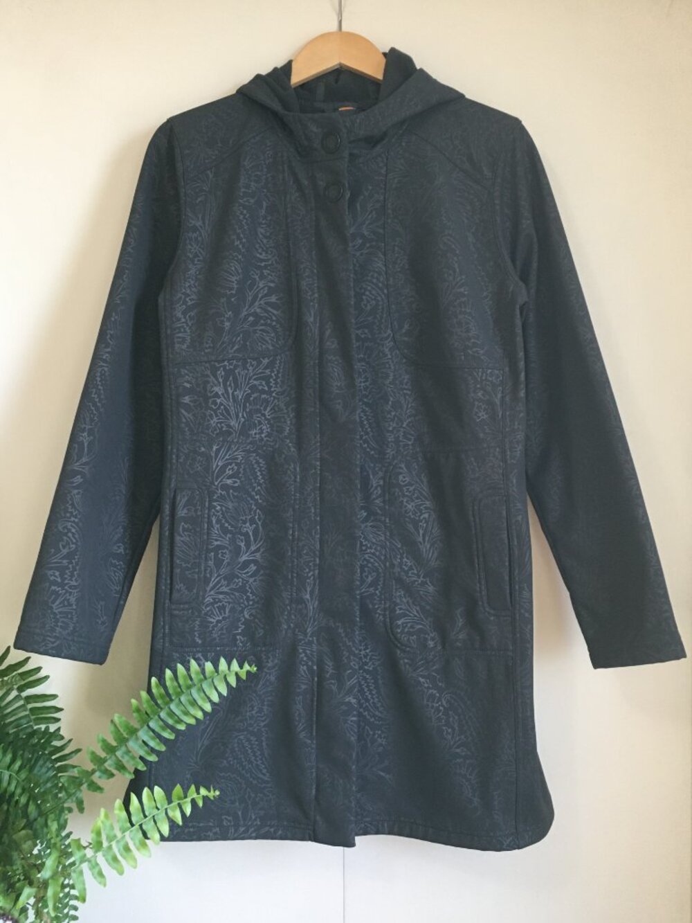 VTG Lucy Activewear Embossed Paisley Floral Long Hoodie Fleece-lined Jacket XL